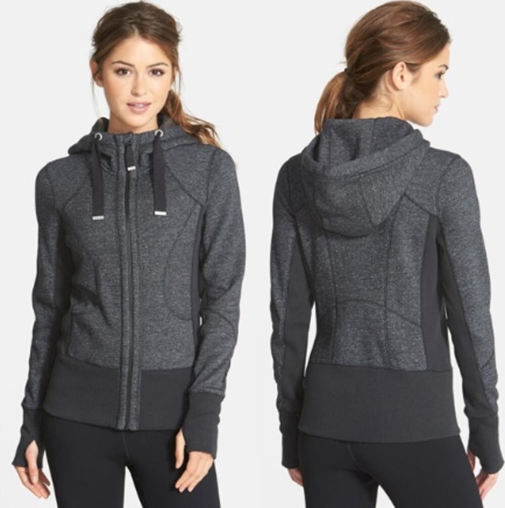 Zella Pretty Moon Dust Hoodie Jacket Women's Large Black Heather Zip Thumbhole